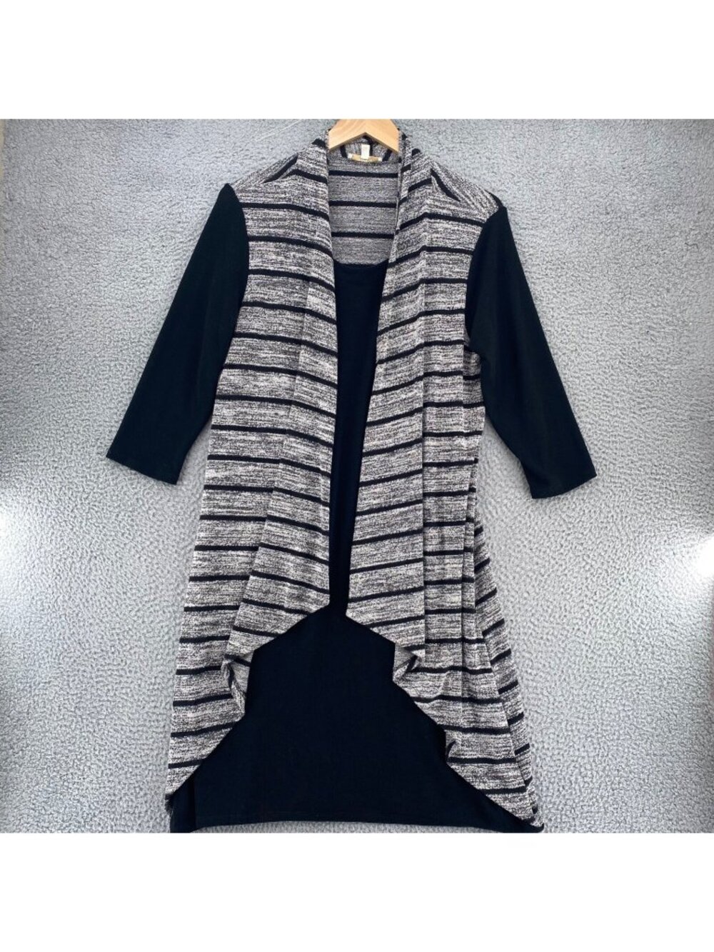 Haani Dress Womens 1X Black Striped Textured Knit Sweater Draped Layered Stretch